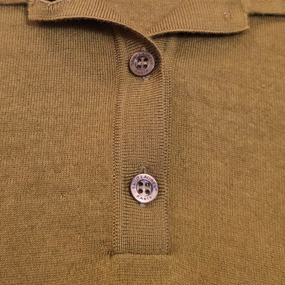 Saint Laurent $1200 Womens Cropped Polo Brown Cashmere Wool Collared SS Sz S - Picture 7 of 13